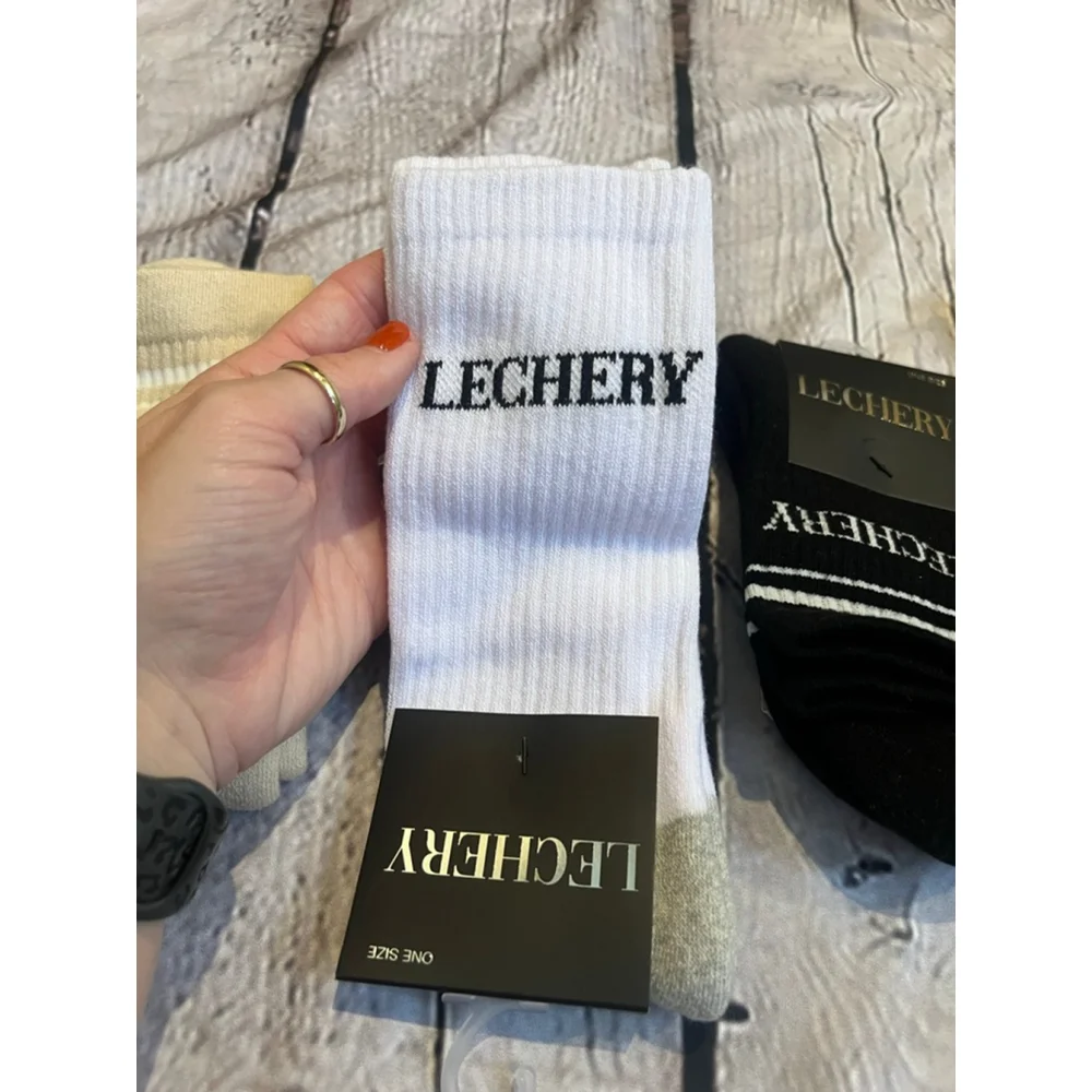 NEW Unisex LECHERY Standard One Size Socks - Black, White 3-Pack